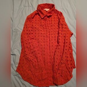 Adiva Women's Vibrant Orange Eyelet Button-Down Shirt